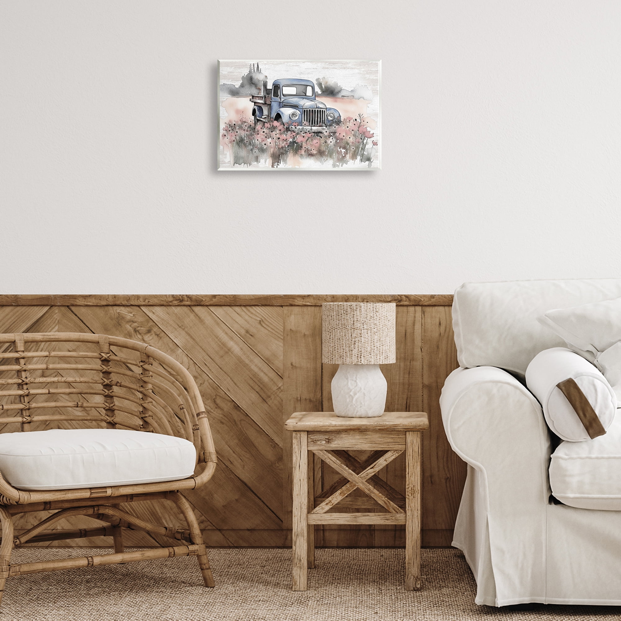 Stupell Industries Pickup in Floral Meadow Transportation Painting Unframed Art Print Wall Art, 15 x 10