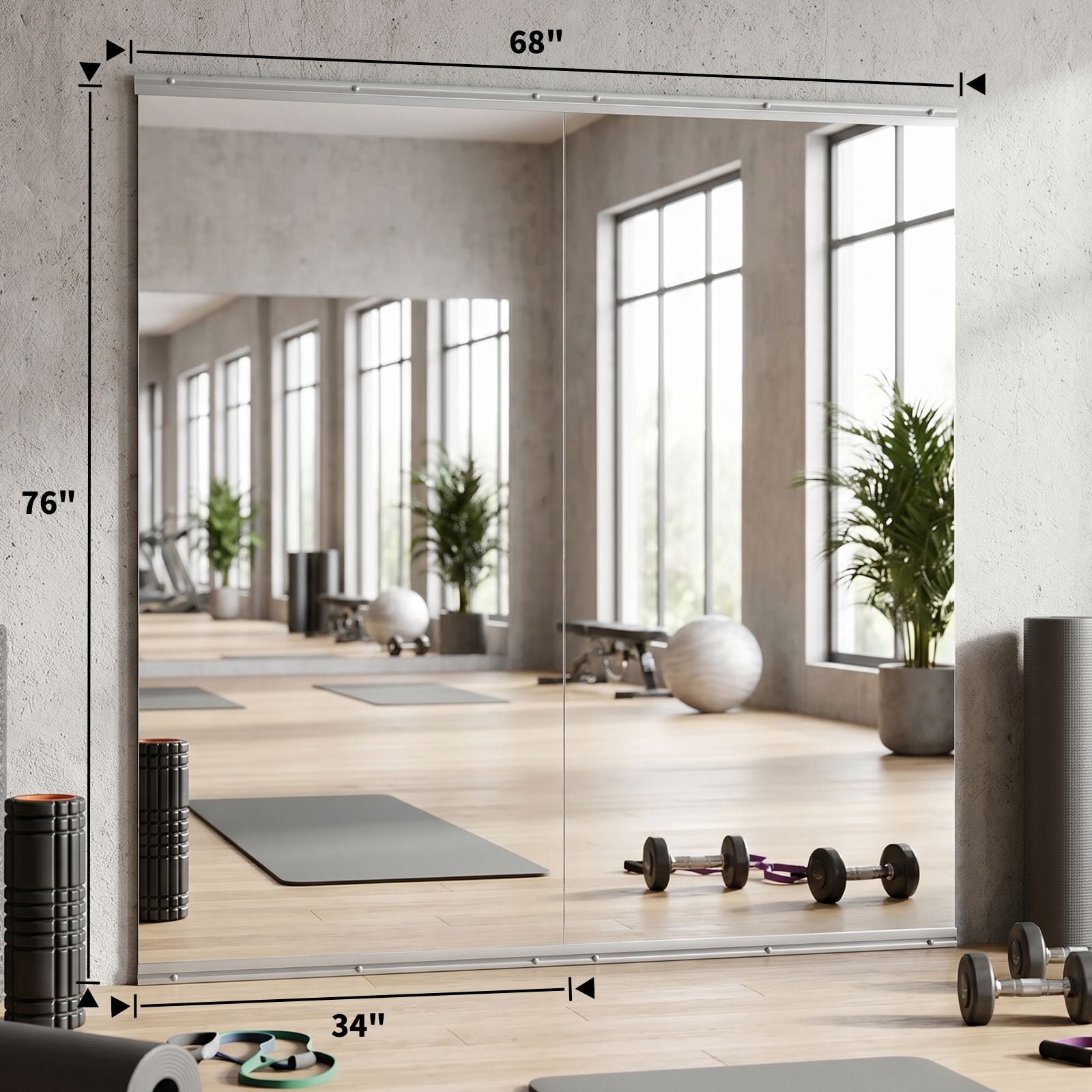 Easy4Home 34"x76" 2 Pack Home Gym Mirror Tempered Glass Frameless Full Length Mirror Wall Mounted Yoga Mirror