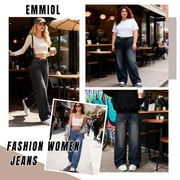 EMMIOL Womens Y2K Barrel Baggy Jeans Stretch High Waist Wide Leg Jeans Vintage Boyfriend Denim Pants