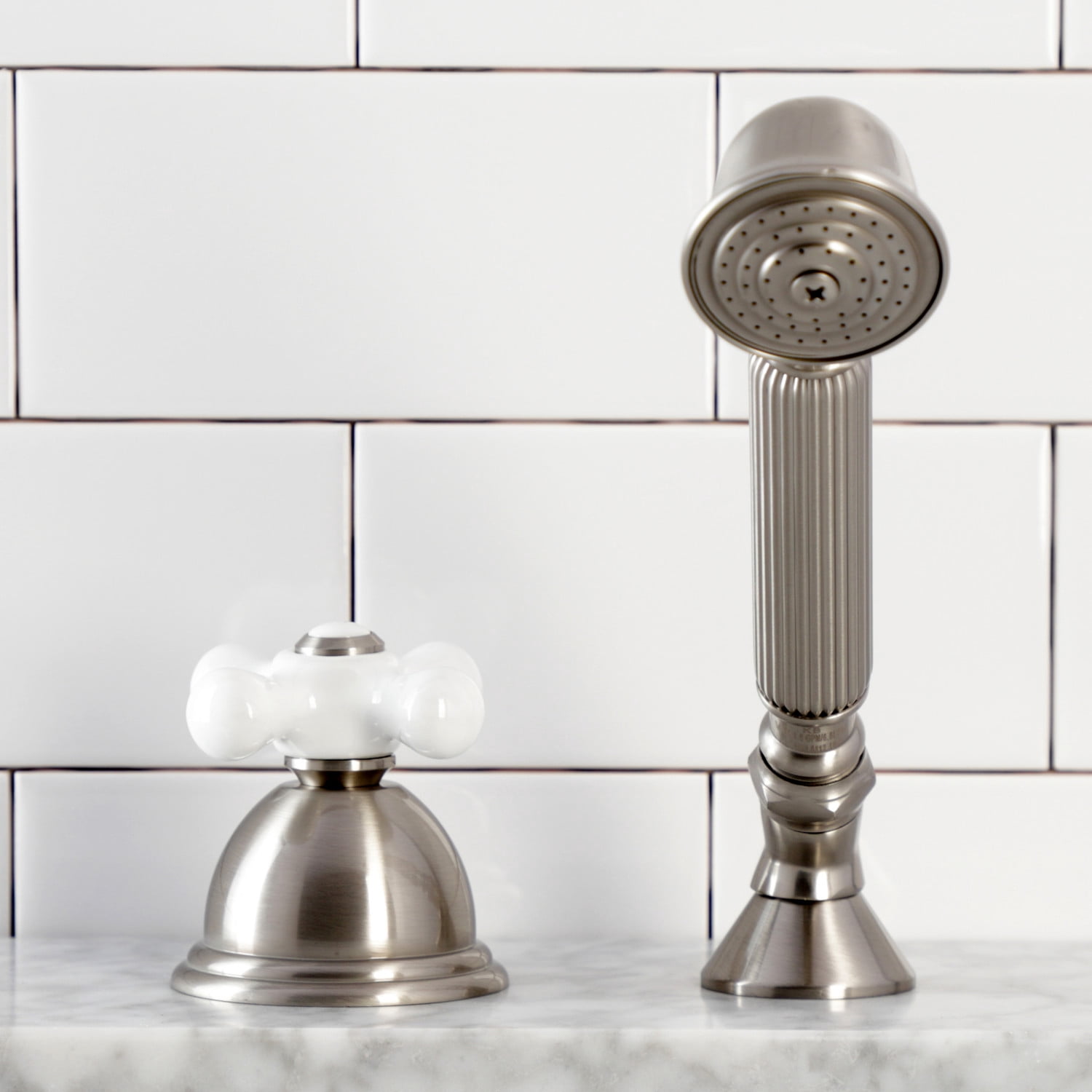 Kingston Brass KSK3358PXTR Deck Mount Hand Shower with Diverter for Roman Tub Faucet, Brushed Nickel