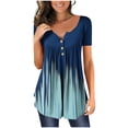 thumbnail image 2 of ICHUANYI Clearance Women Fashion V- Neck Floral Printed Tunic Tops Buttons Short Sleeve T-shirt(Dark Blue, XL) ICHUANYI WER2023081006068, 2 of 7