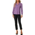 thumbnail image 2 of INSPIRE CHIC Chemise pour Femme Col Plat Manches Longues Boutonnée Chemise Satin de Bureau TP Magenta, 2 of 5