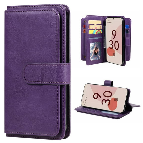 Decase Google Pixel 8A Case,PU Leather 2 in 1 Magnetic Wallet Folio Phone Case with 11 Card Cash Holder for Women Men Compatible with Google Pixel 8A - Purple