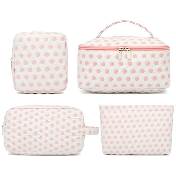 Women‘s Quilted Makeup Bag Set, 4 Pcs Toiletry Bag for Travel with Zipper, Large Cosmetic Pouch Organizer