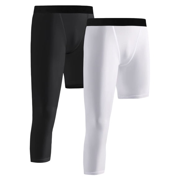 2-pack Boys Kids Youth Compression Legging Pants Tights Athletic Base Layer Under Shorts Gear for Running Basketball for 6-14 Years