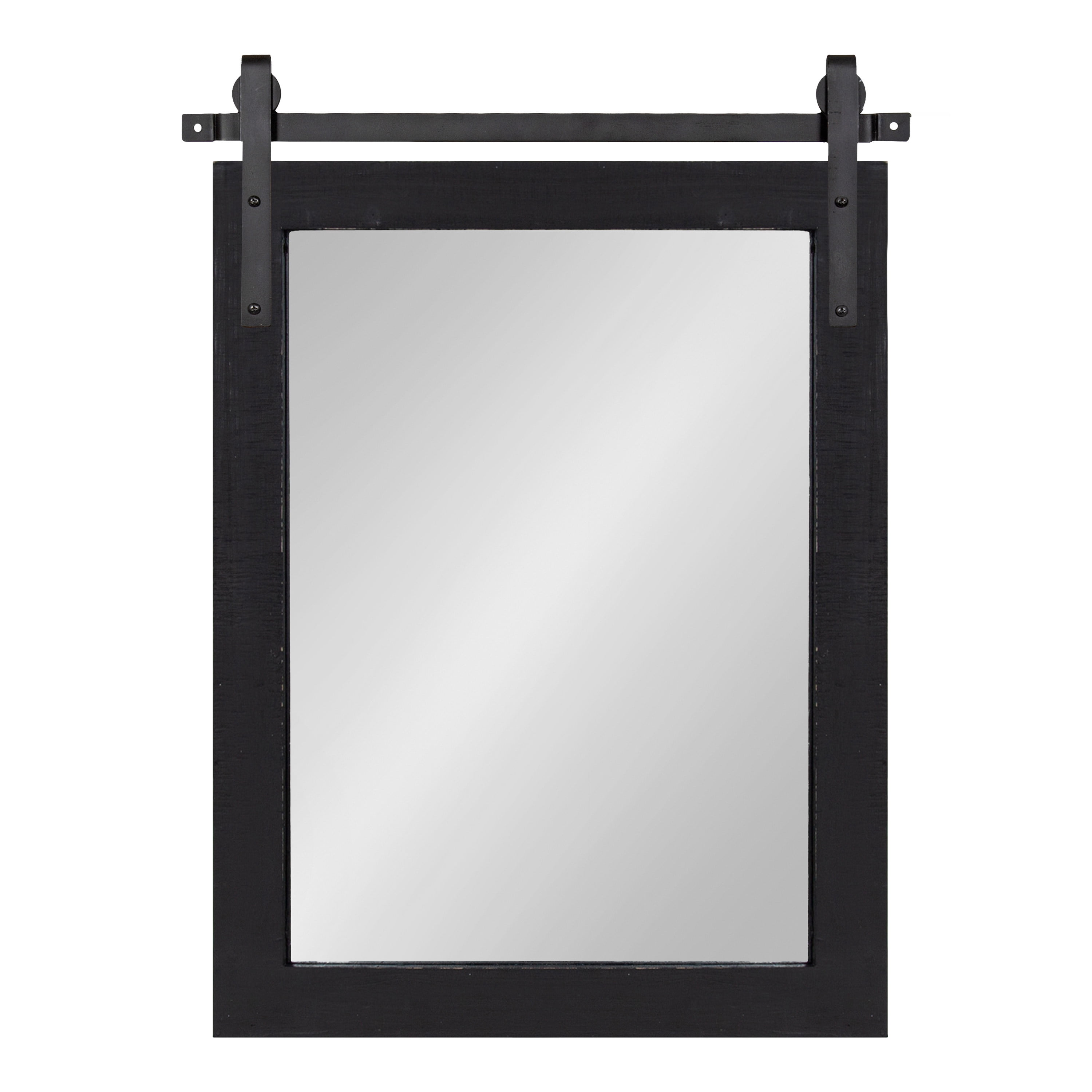 Kate and Laurel Cates Farmhouse Wood Framed Wall Mirror, 18 x 26, Black, Barn Door-Inspired Rustic Mirrors for Wall