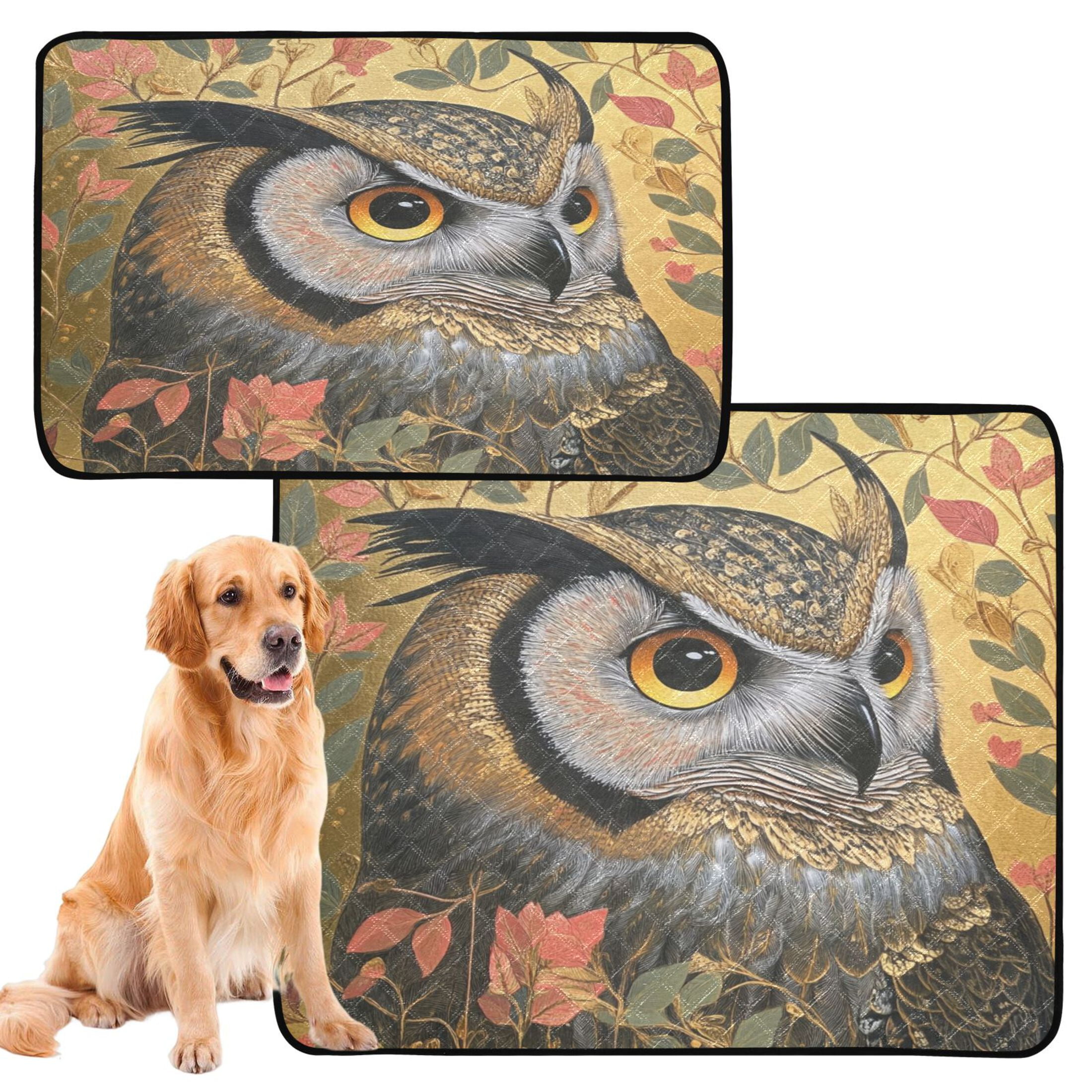 Qxltty Owl Leaves Yellow Pattern Cat litter Pads Pet Set of 3 Diaper Mats Center Anti-leakage Layer Absorbent Soft and Comfortable