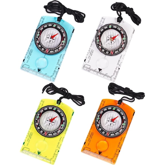 4 Pcs Outdoor Compass with Adjustable Declination,Magnifier,Ruler,Scale. Multifunctional Orienteering Waterproof Compass for Map Reading, Navigation, Hiking