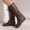 Coffee, variant on Multi Detail Western Low Heel Mid Calf Boots for Women, Belt Buckle Side Zipper Lace Up Retro Cowgirl Daily Booties Coffee 36