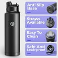 thumbnail image 4 of Insulated Stainless Steel Wide Mouth Water Bottle with Flex Straw Lid and Spout for Sports and Travel, Double-Wall Vacuum Insulation, BPA Free, 32oz, Black, 4 of 7