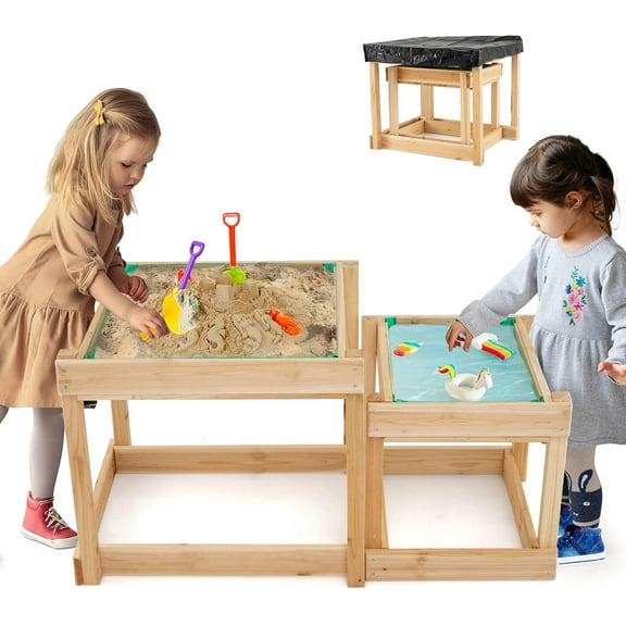 GLACER Sand Table, Space-Saving Toddler Activity Table with Built-in Liner, Protective Cover, Water and Sandbox Table for 3  Years Old Boys and Girls, 2 Pcs Sensory Table for Garden, , Backyard