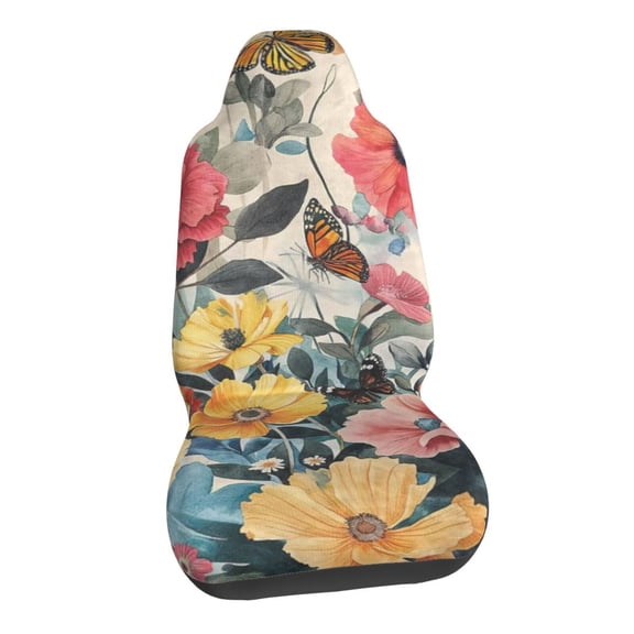 Floral Colorful Butterfly Flower Car Seat Covers Stretch Car Seat Protectors Universal Fit