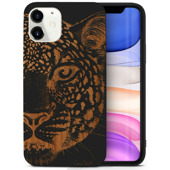 Case Yard Wooden Case for iPhone-11 Soft TPU Silicone cover Slim Fit Shockproof Wood Protective Phone Cover for Girls Boys Men and Women Supports Wireless Charging Leopard Sketch Design