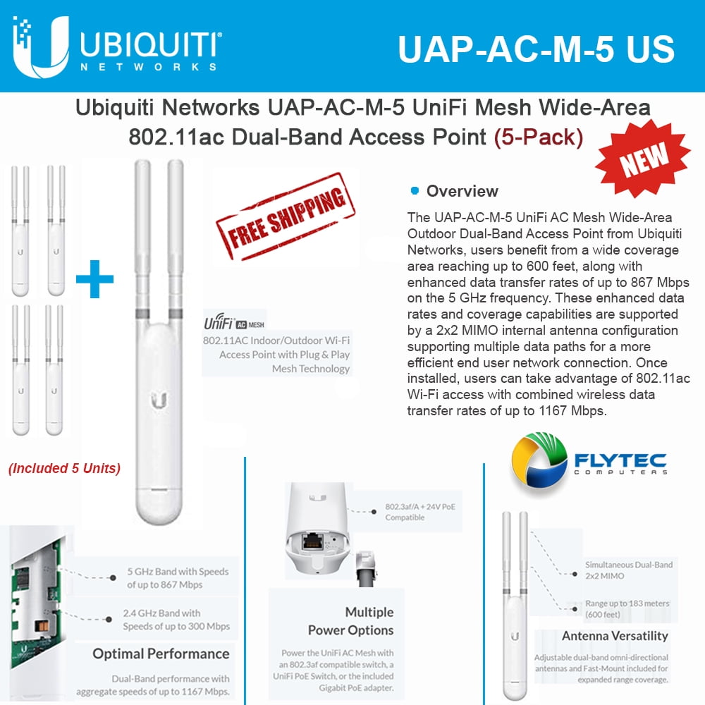 Dankbaar Korst paradijs Ubiquiti UAP-AC-M-5 UniFi Mesh Wide-Area 802.11ac Dual-Band Access Point  (5-Pack) - Walmart.com