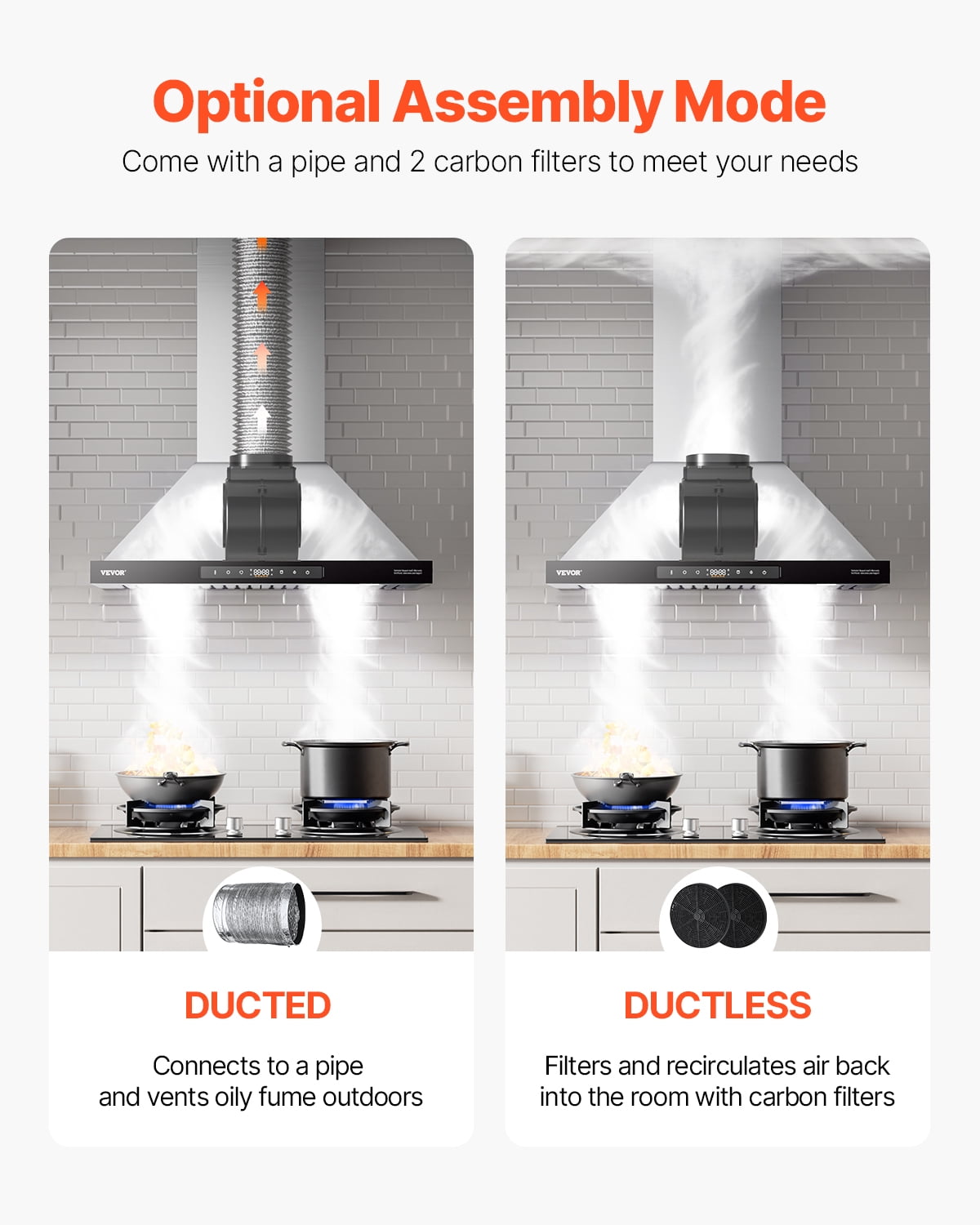 VEVOR Wall Mount Range Hood, 36 inch Chimney-Style Ceiling Mount Vent, 800 CFM Stainless Steel Kitchen Stove Hood with Gesture & Touch Control, LED Light, Baffle Filters, Ducted/Ductless Convertible