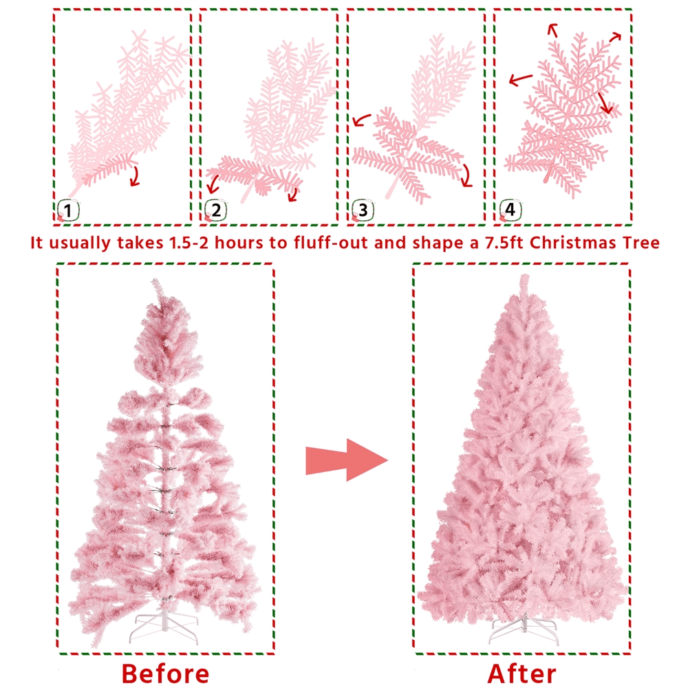 Alden Design Pink Hinged Spruce Artificial Christmas Tree, with Foldable Stand 7.5'