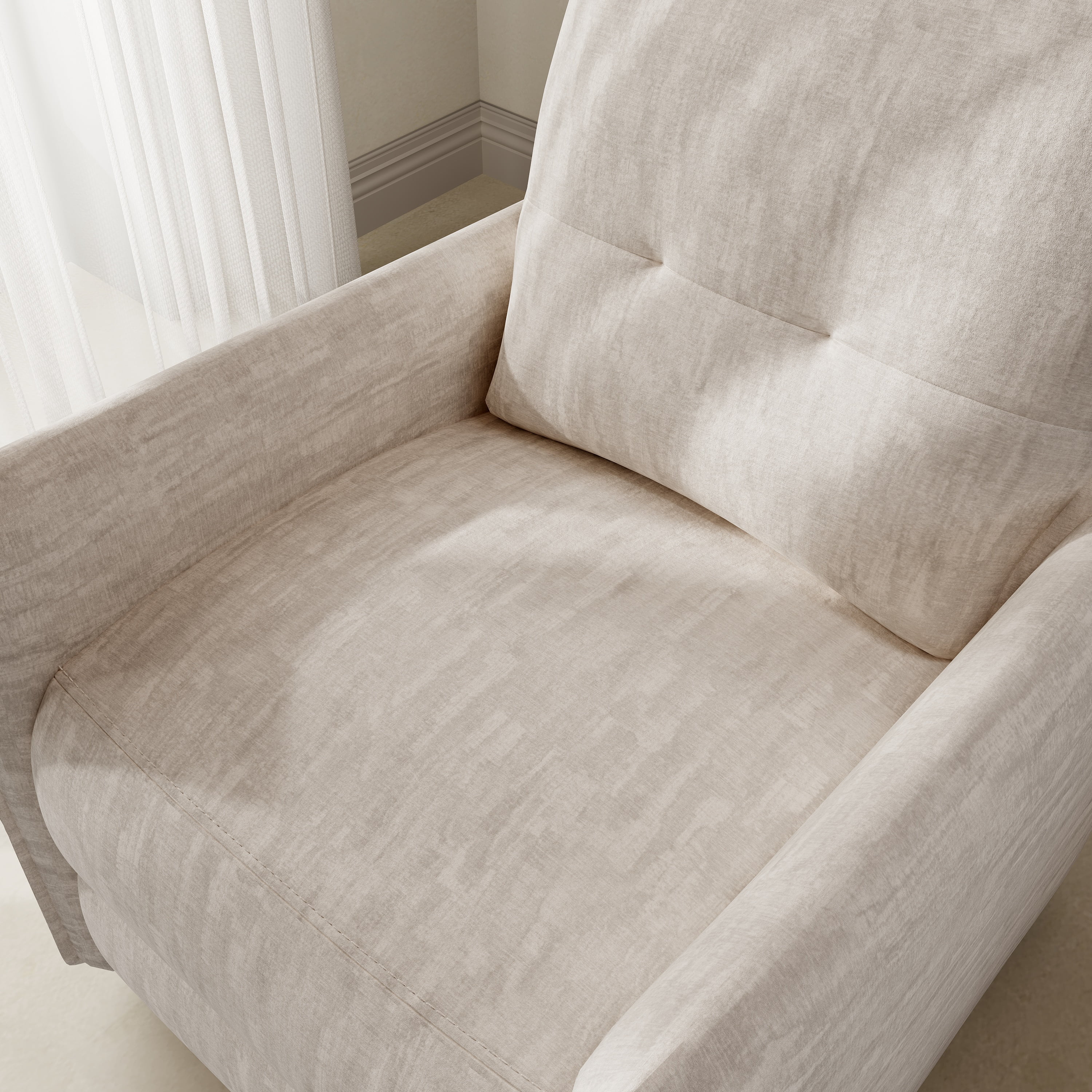 Chenille Fabric Recliner Chair with Manual Push Back Recline, Overstuffed High-Density Foam & Metal Frame, Adjustable Footrest for Living Room, Beige