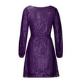 thumbnail image 4 of Cocktail Dresses for Women Loose Long Sleeve Straight Sequin Glitter Dress Party Sequin Beaded Dress for Prom, Red Carpet Events, and Birthday Celebrations. Purple L, 4 of 5