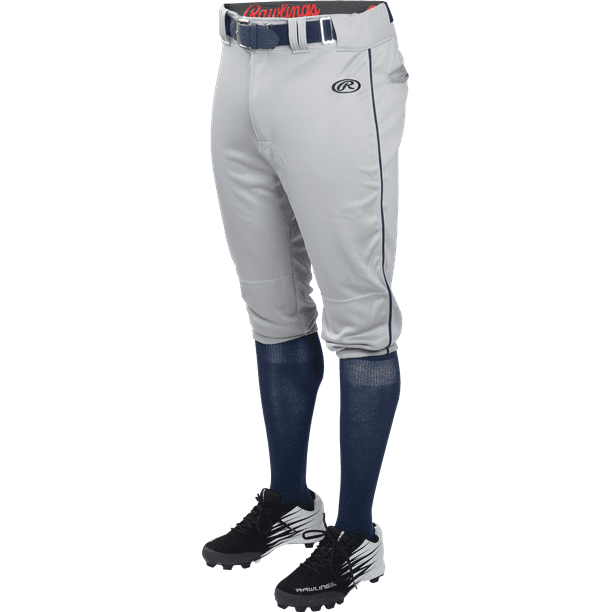 Rawlings Men's Launch Knicker Piped Baseball Pant Gray/Navy Stripe Medium