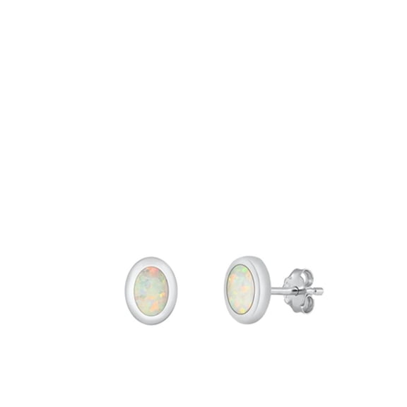 Sterling Silver High Polished White Simulated Opal Stud Earrings .925 New Jewelry Female Unisex