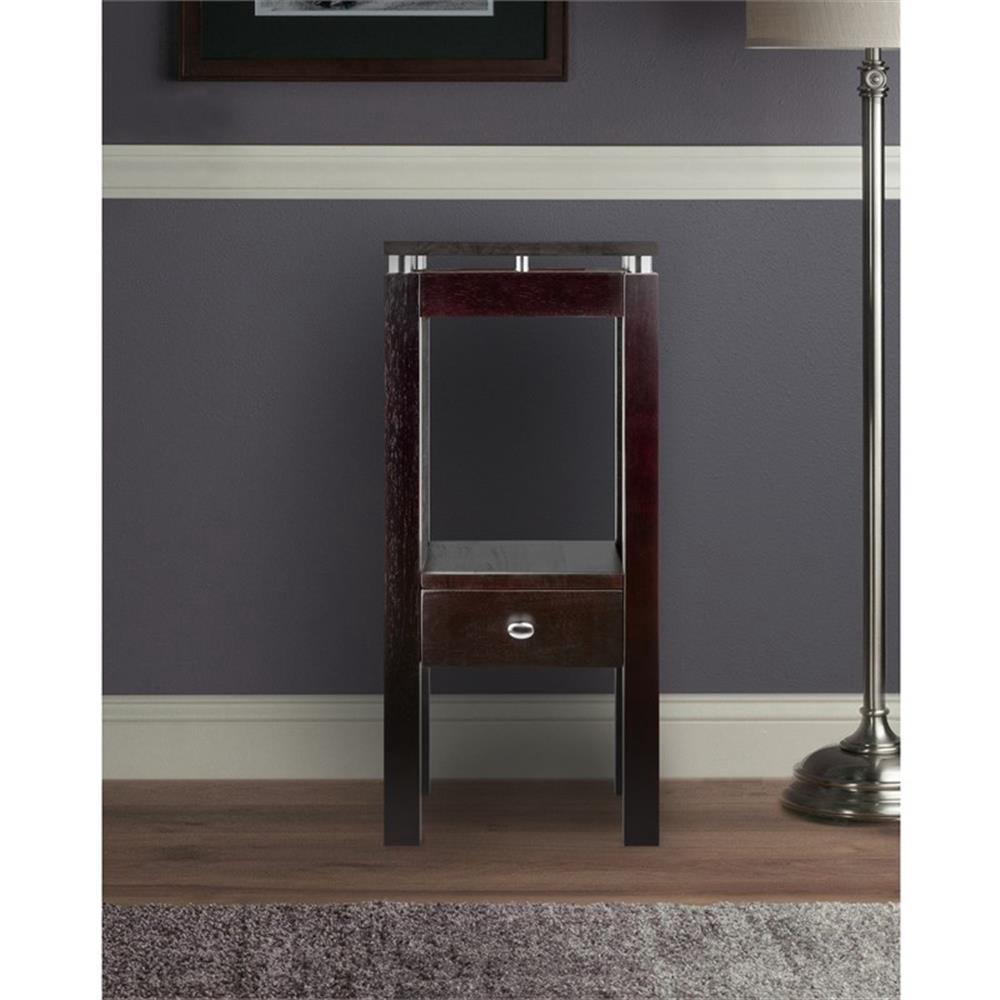 Winsome Linea Transitional Solid Wood End Table with Chrome Accents in Espresso