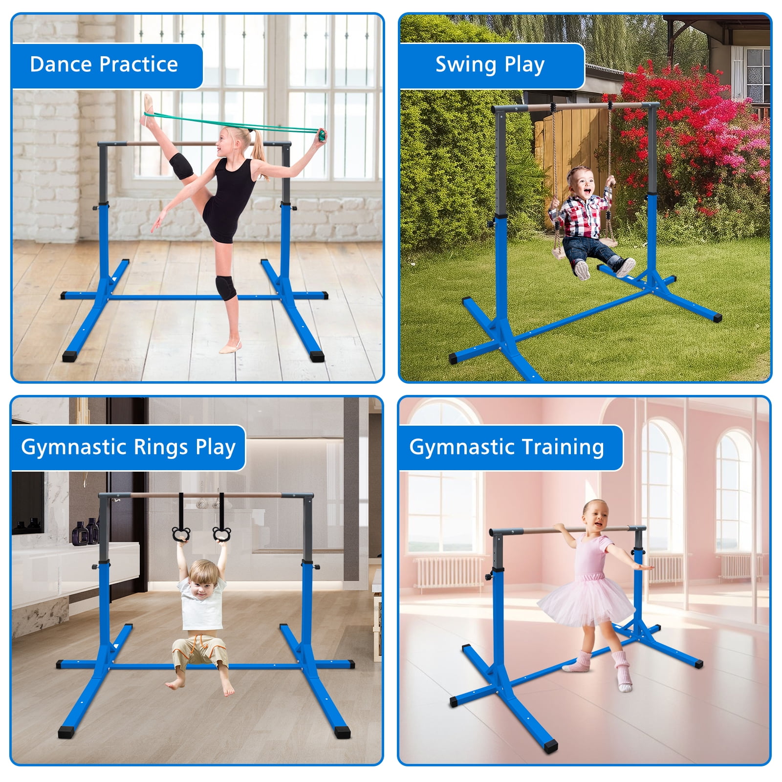 EUROCO Expandable Gymnastics Bar for Kids, Height Adjustable Horizontal Training Bar Home Gym