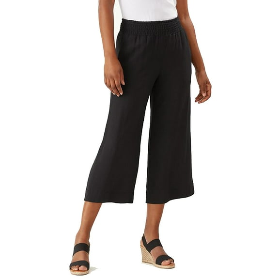 Tommy Bahama Caicos Crinkle Smocked Cropped Pants, Black, S
