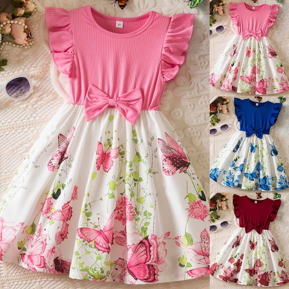 MUXiin Dress for Girls Polka Dot Flutter Ruffled A-Line Summer Dress Loose Fit Flower Girl Dresses for Girls