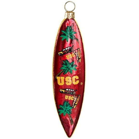 USC Trojans Surfboard Polish Glass Christmas Ornament