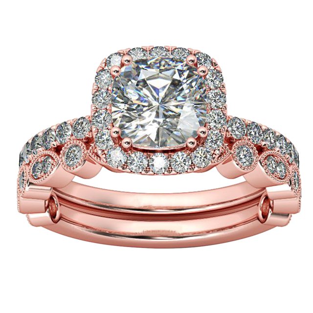 HEVIRGO 2Pcs/Set Women Emerald Cut Cubic Zirconia Stacking Finger Ring Wedding Jewelry,Rose Gold US 9
