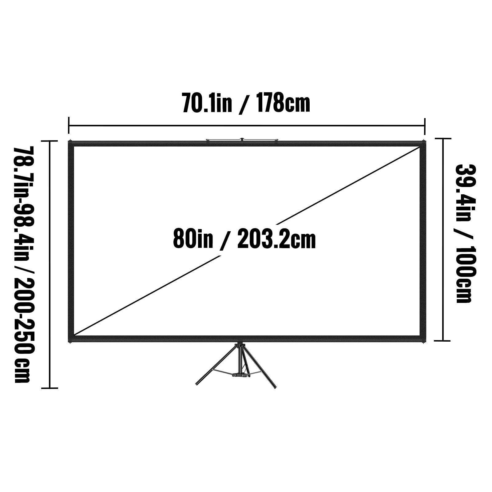 KFFKFF Portable Projector Screen with Tripod Stand, 80-inch, 16:9 Ratio, 4K HD Quality, Adjustable Height, Wrinkle-Resistant Material, Suitable for Indoor & Outdoor Use, Ideal for Films