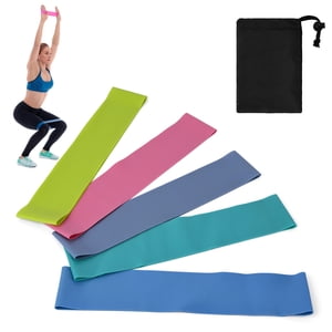 Graflsoa 5-Piece Ensemble de bande de résistance avec sac de transport (jaune, rose, gris, vert foncé, bleu) - Différents niveaux de résistance & Tailles incluses