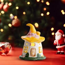 Hometravel Ceramic Christmas Village House, Magical Glowing Night Light Decor, Miniature Tabletop Christmas Scene with LED for Desktop, Shelf, Mantel