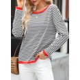 thumbnail image 5 of SHEWIN Womens Cotton Sweater Stripe Thin Knit Pullover Tops Lightweight Long Sleeve Shirts M, 5 of 7