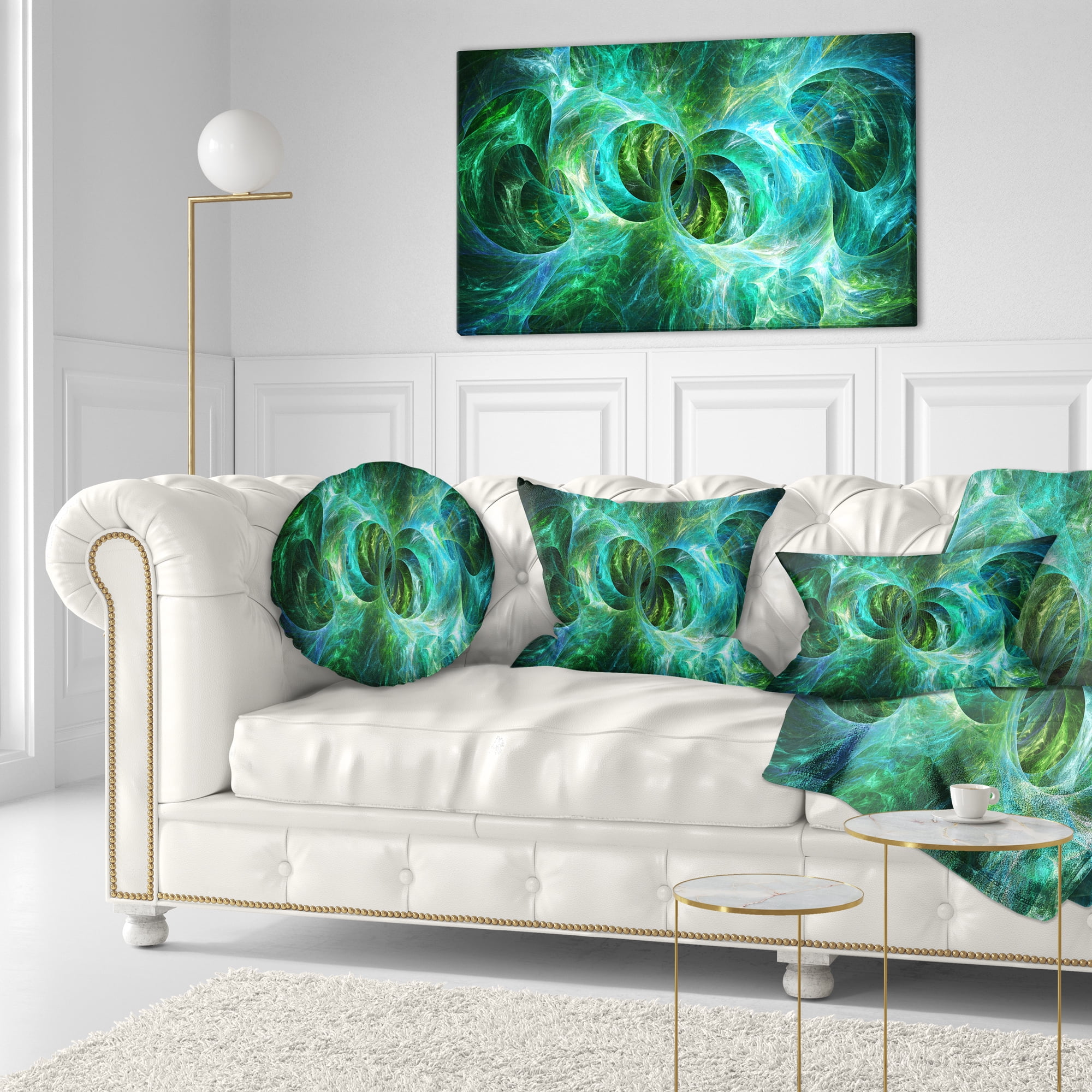 Designart Blue Fractal Ornamental Glass - Abstract Throw Pillow - 12x20