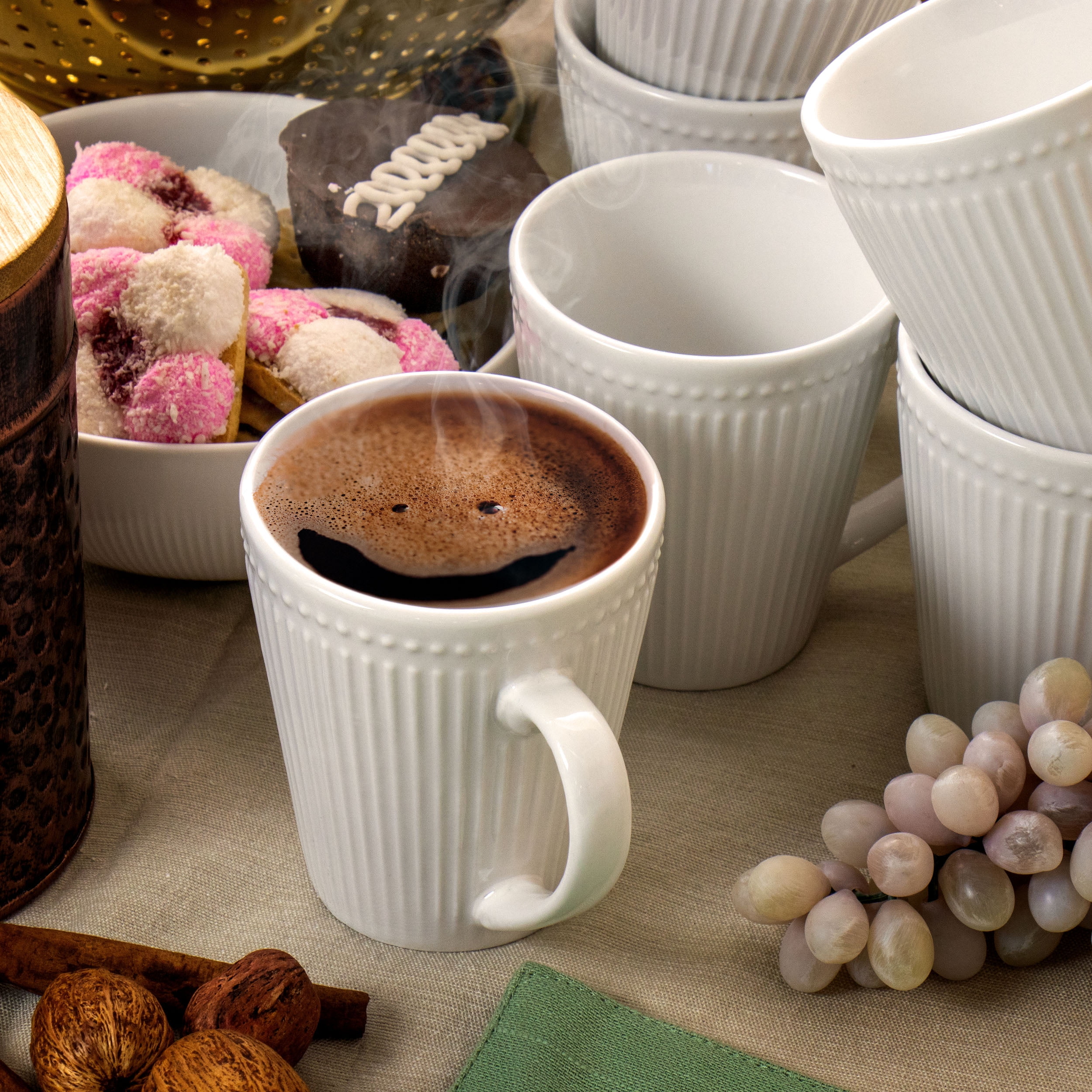 Elama Madeline 12 Piece Porcelain Mug Set in White