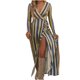 thumbnail image 1 of Vestido de manga larga para mujer Vestido maxi de cintura alta con estampado de cuello en V Vestido casual Fridja  nbo4005, 1 of 6