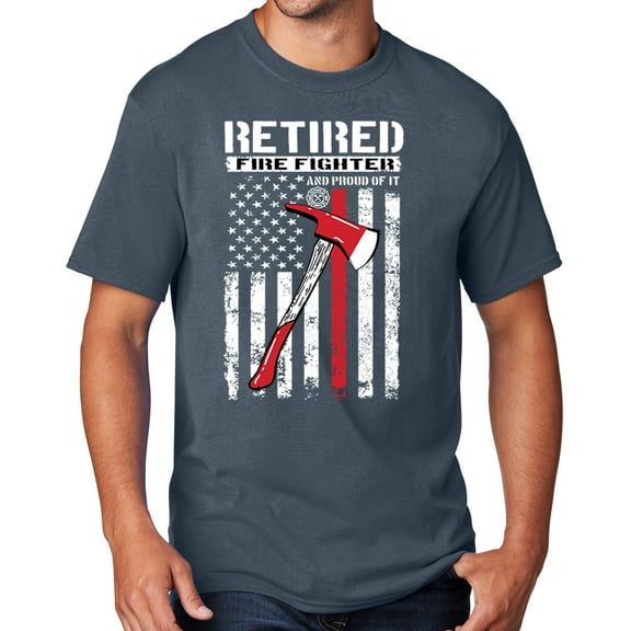 Men's Retired Firefighter with Axe T-shirt, Large Steel Blue - TALL