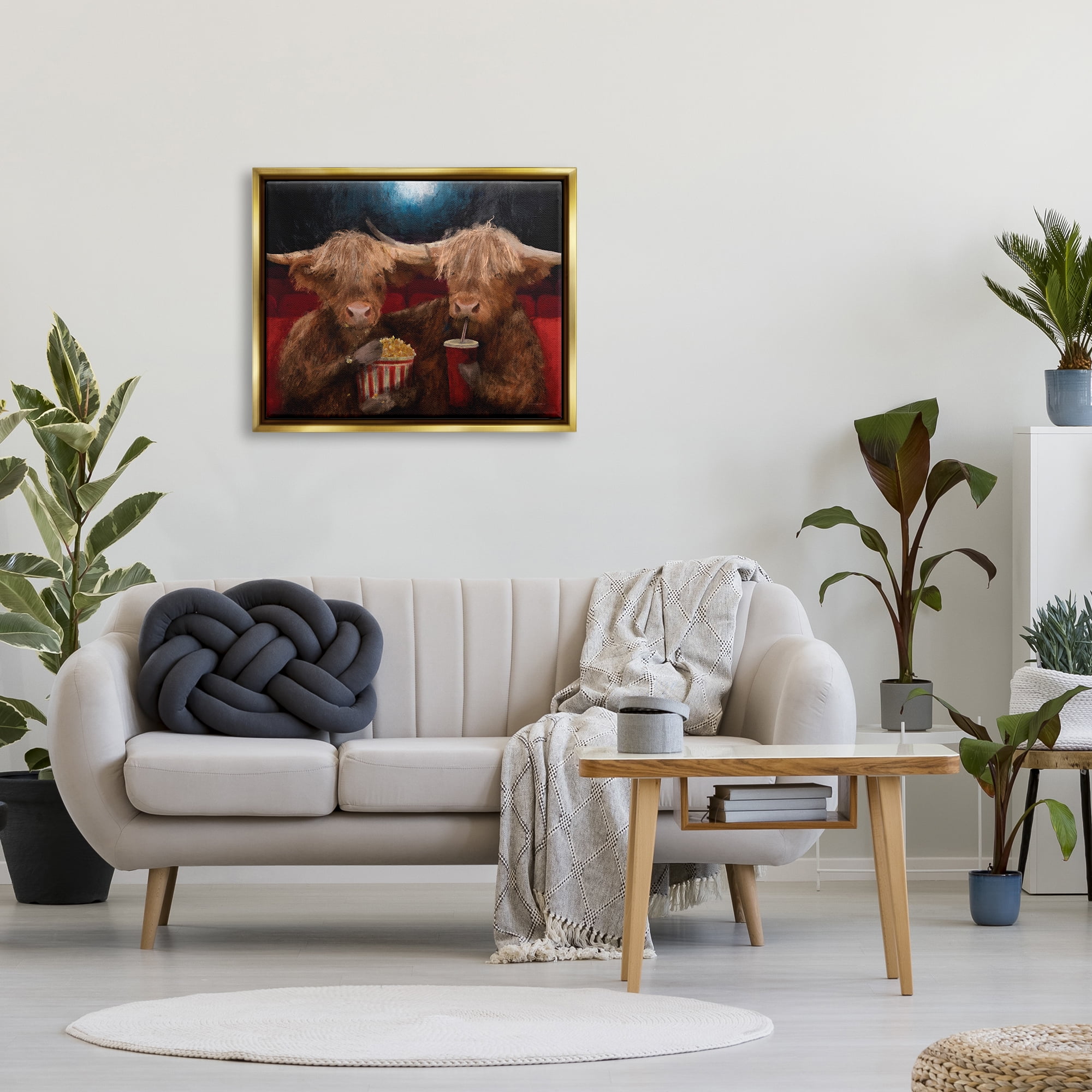 Stupell Industries Cattle in Movie Theater Animals & Insects Painting Gold Floater Framed Art Print Wall Art, 31 x 25