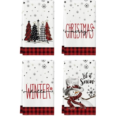 

Mode Red Black Buffalo Plaid Snowman Xmas Trees Christmas Kitchen Towels Dish Towels 18x26 Inch Daily Seasonal Winter DStyles of Christmas Decorations for Parties