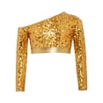 thumbnail image 4 of TSSOE Kids Girls One Shoulder Long Sleeve Sequins Jazz Hip Hop Ballet Dance Crop Top Athletic Shirts For Performance Gold 10, 4 of 7