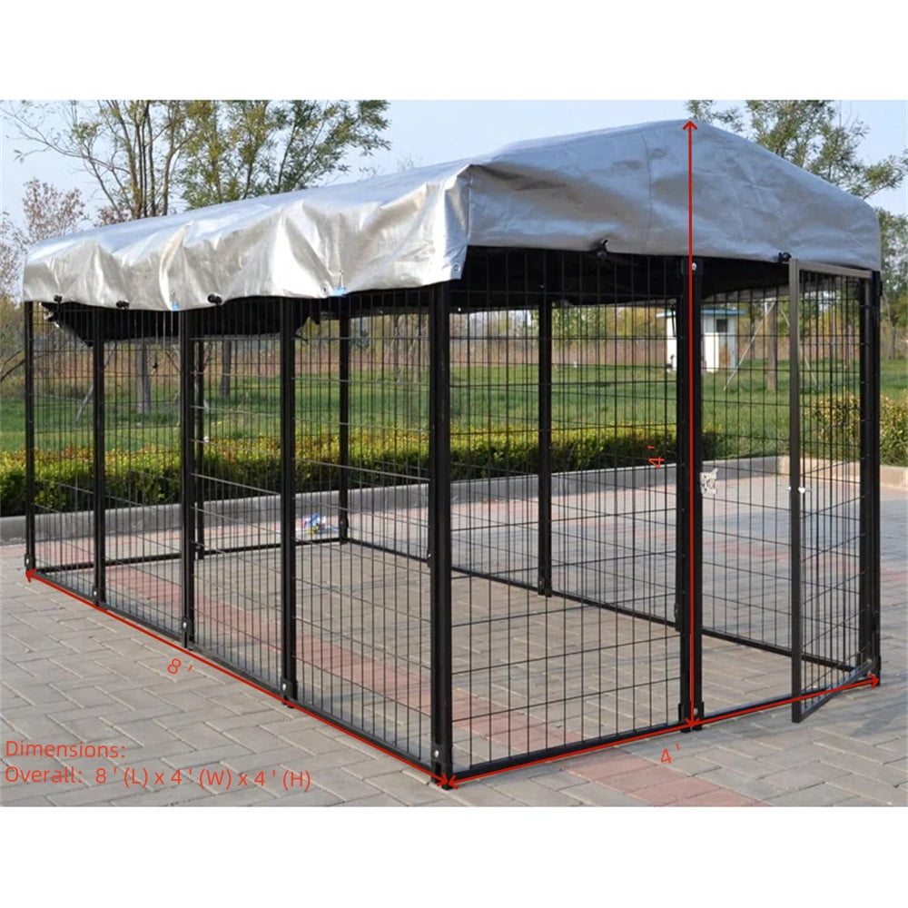 Omitree NEW Modular Heavy Duty Dog Kennel Welded Steel Panel Pet Cover 4' W x 8' L x 4' H