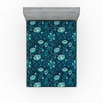 Ambesonne Aquatic Floral Fitted Sheet, Dreamy Night Flowers, Full Size, Petrol Blue Dark Teal