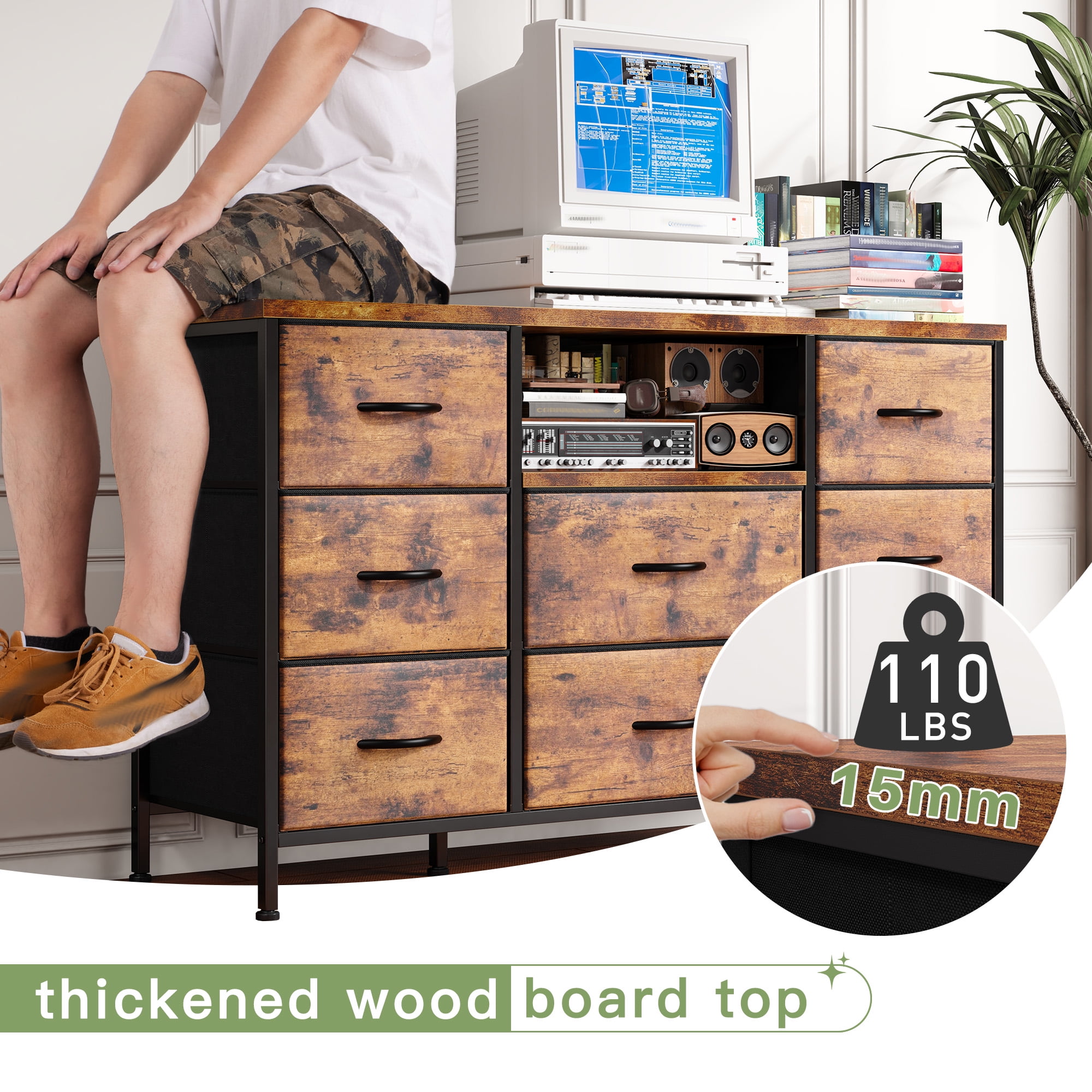 8 Drawers Dresser for Bedroom with Charging Station Fabric Chest  display picture 1