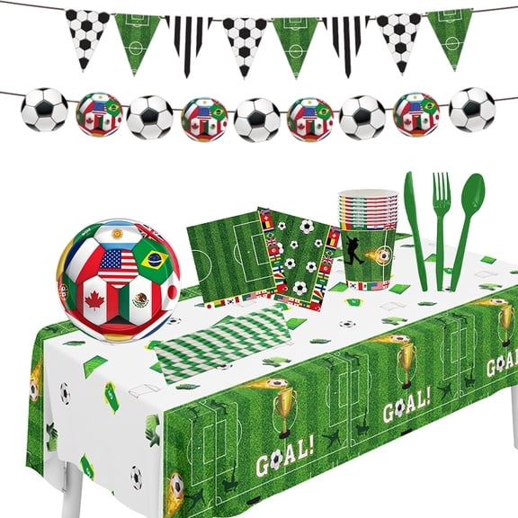 Soccer Party Supplies Serves 10, Soccer Plates Napkins Cups Tablecloth Banner, Soccer Birthday Party Decorations