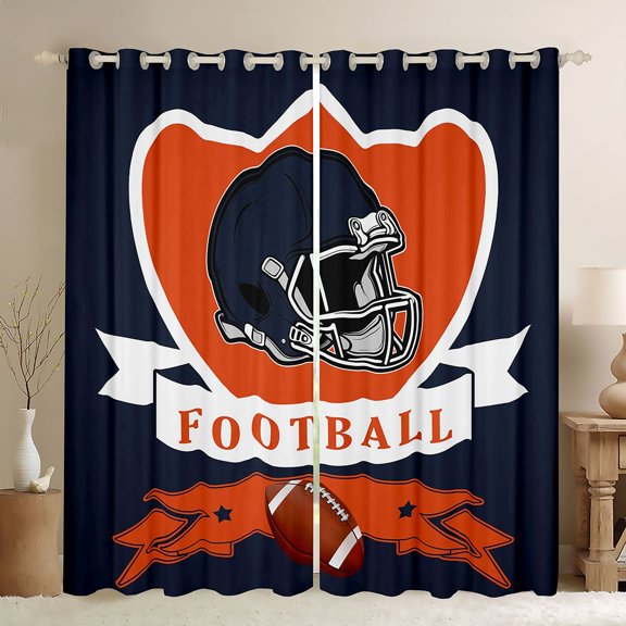 jejeloiu American Rugby Sports Curtains Pack of 2 (42x84 Each),Deepblue Orange Curtains Blackout For Teens