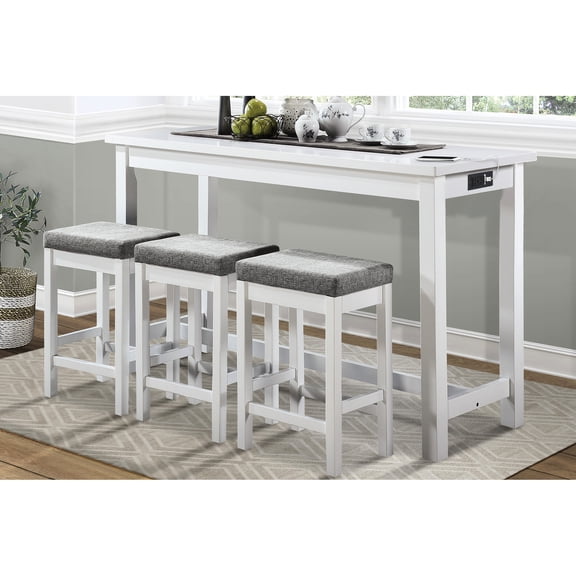4pc Counter Height Table And Stools - White Power Connections Dining 3 Outlets