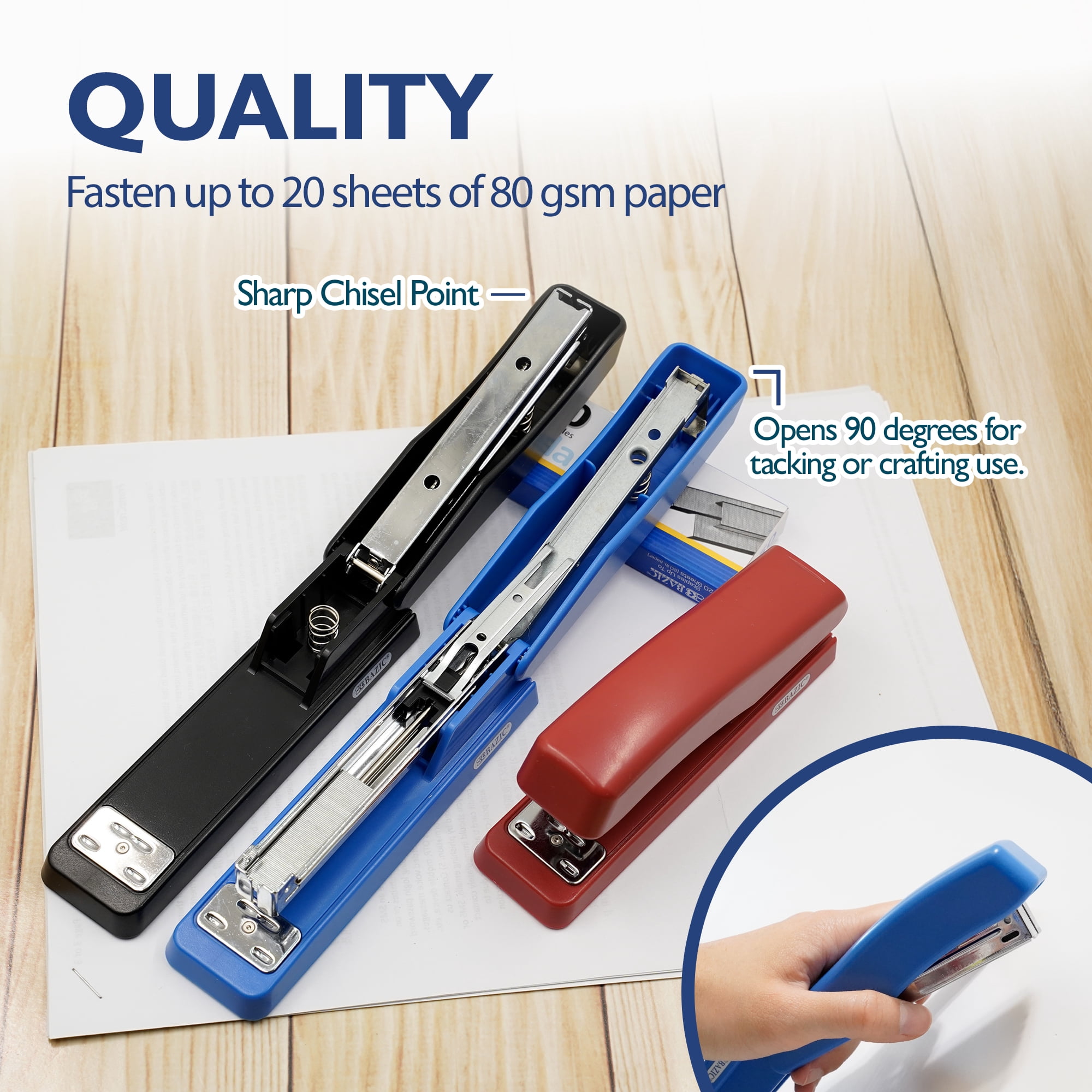BAZIC Desktop Stapler + Staple Remover + 1250 Staples, 3-Pack