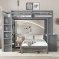 thumbnail image 2 of Queen over Twin Bunk Bed with Dismountable Lower Bed and Desk, Solid Wood Bunk Beds Frame with Built-in Shelves and Wardrobe, Can be Converted into Loft Bed, Grey, 2 of 9