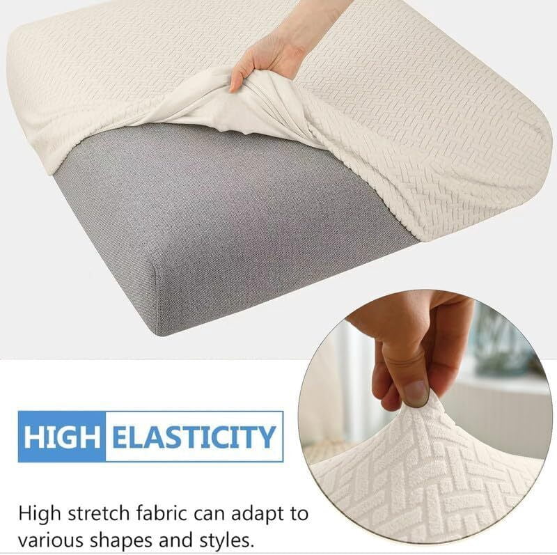 JIAN YA NA Outdoor Waterproof Couch Cushion Covers, Stretch Individual Patio Chair Cushion Outdoor Seat Cushion Pad Replacement Sofa Cushion Protector Sofa Slipcover (Beige, 2Pcs)